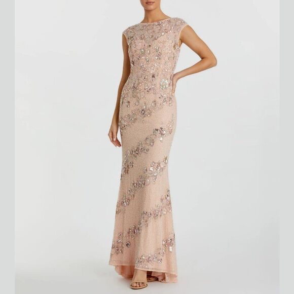 Mac Duggal 5500 Size 2 Pastel Pink High‎ Neck Cap Sleeve Gown Long Maxi Dress - Picture 4 of 6